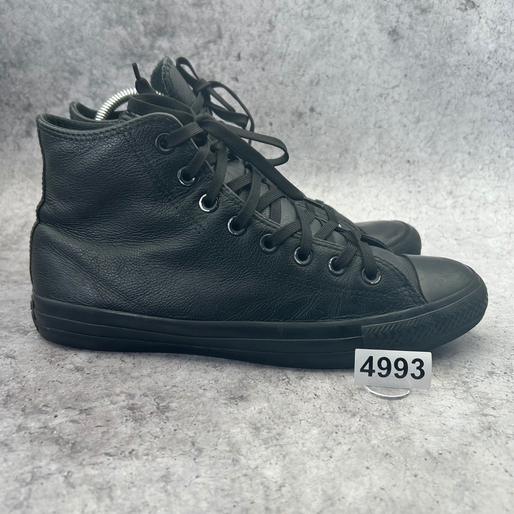 Converse Chuck Taylor All Star High Men 8.5 Women 10.5 Black Leather Monochrome